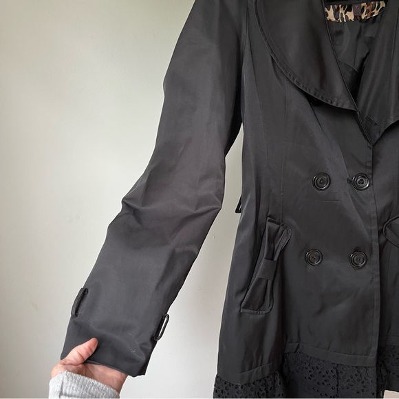 Betsey Johnson Black Trench Coat with Ruffled Hem - Picture 4 of 10